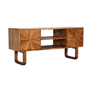 Seren Media Unit Chestnut Mango Wood Diamond-Front Panels with Open Shelf