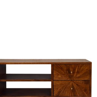 Seren Media Unit Chestnut Mango Wood Diamond-Front Panels with Open Shelf