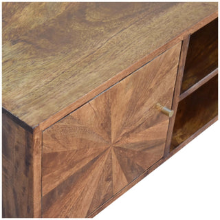 Seren Media Unit Chestnut Mango Wood Diamond-Front Panels with Open Shelf