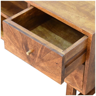 Seren Media Unit Chestnut Mango Wood Diamond-Front Panels with Open Shelf