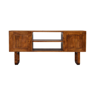 Seren Media Unit Chestnut Mango Wood Diamond-Front Panels with Open Shelf
