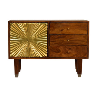 Solaris Small Sideboard with Brass Sunburst Door and Tapered Legs