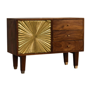 Solaris Small Sideboard with Brass Sunburst Door and Tapered Legs