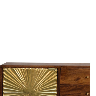 Solaris Small Sideboard with Brass Sunburst Door and Tapered Legs