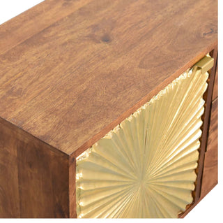 Solaris Small Sideboard with Brass Sunburst Door and Tapered Legs