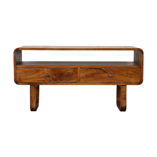 Cleo Media Unit Chestnut Solid Mango Wood Open Shelf with U-Shape Legs