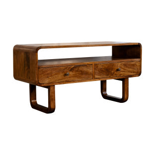 Cleo Media Unit Chestnut Solid Mango Wood Open Shelf with U-Shape Legs