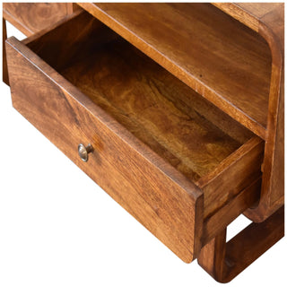 Cleo Media Unit Chestnut Solid Mango Wood Open Shelf with U-Shape Legs