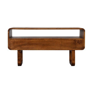 Cleo Media Unit Chestnut Solid Mango Wood Open Shelf with U-Shape Legs