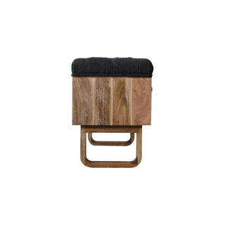 Moxo Hallway Storage Bench Charcoal Tweed Tufted Seat Hand-Carved Mosaic Panel Sled Base