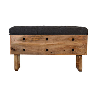 Moxo Hallway Storage Bench Charcoal Tweed Tufted Seat Hand-Carved Mosaic Panel Sled Base