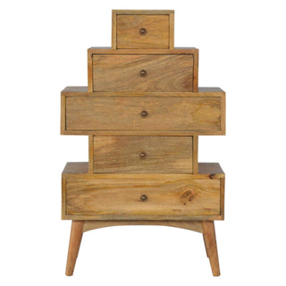 Zeno Tower Chest Cabinet Five-Drawer Stepped Pyramid Natural Oak Scandi