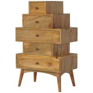 Zeno Tower Chest Cabinet Five-Drawer Stepped Pyramid Natural Oak Scandi