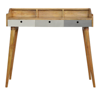 Alara Writing Desk Mango Wood Triple Grey-Painted Drawers With Gallery Back