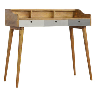 Alara Writing Desk Mango Wood Triple Grey-Painted Drawers With Gallery Back