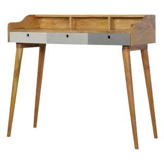 Alara Writing Desk Mango Wood Triple Grey-Painted Drawers With Gallery Back