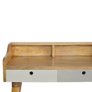 Alara Writing Desk Mango Wood Triple Grey-Painted Drawers With Gallery Back