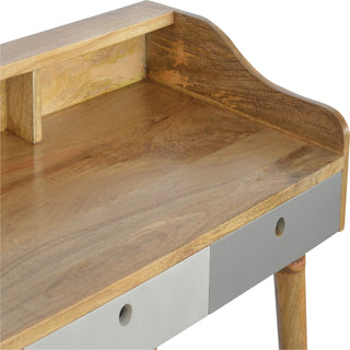 Alara Writing Desk Mango Wood Triple Grey-Painted Drawers With Gallery Back
