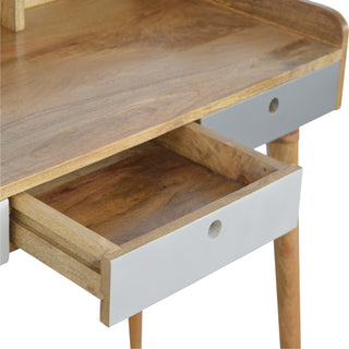 Alara Writing Desk Mango Wood Triple Grey-Painted Drawers With Gallery Back