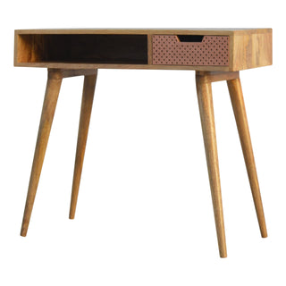 Idris Writing Desk Solid Wood Perforated Copper Drawer With Open Slot
