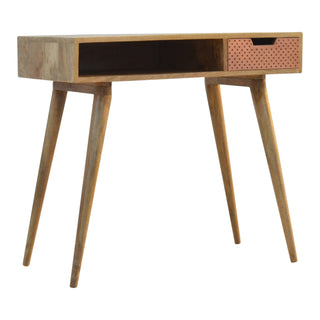 Idris Writing Desk Solid Wood Perforated Copper Drawer With Open Slot