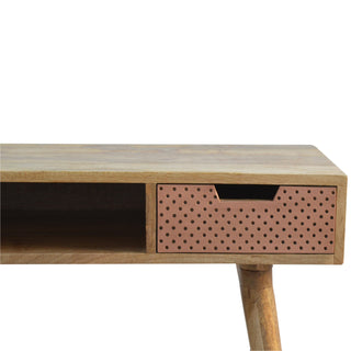 Idris Writing Desk Solid Wood Perforated Copper Drawer With Open Slot