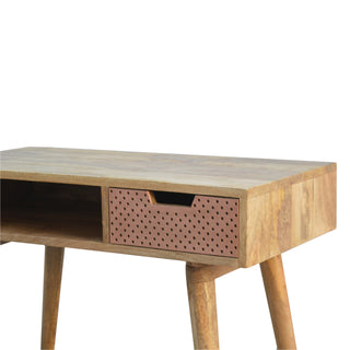 Idris Writing Desk Solid Wood Perforated Copper Drawer With Open Slot