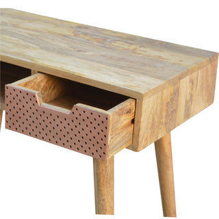 Idris Writing Desk Solid Wood Perforated Copper Drawer With Open Slot