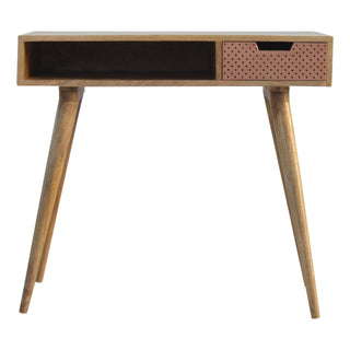 Idris Writing Desk Solid Wood Perforated Copper Drawer With Open Slot