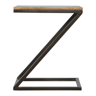 Zael Side Table Z-Frame Iron Base Mango Wood Oak Finish