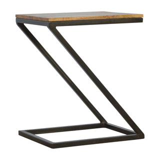 Zael Side Table Z-Frame Iron Base Mango Wood Oak Finish
