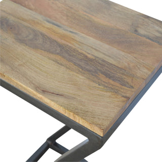 Zael Side Table Z-Frame Iron Base Mango Wood Oak Finish