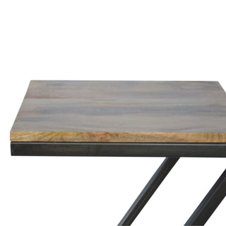 Zael Side Table Z-Frame Iron Base Mango Wood Oak Finish