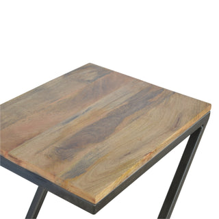 Zael Side Table Z-Frame Iron Base Mango Wood Oak Finish