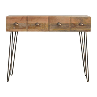 Kodak Slim Console Table with Drawers Mango Wood Hairpin Iron Legs