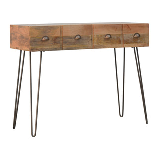 Kodak Slim Console Table with Drawers Mango Wood Hairpin Iron Legs