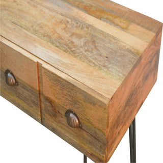 Kodak Slim Console Table with Drawers Mango Wood Hairpin Iron Legs