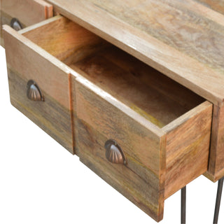 Kodak Slim Console Table with Drawers Mango Wood Hairpin Iron Legs