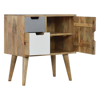 Pebble Bedside Cabinet Grey White Two-Tone Painted Drawers Oak Frame