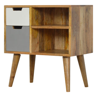Pixel Display Cabinet Open-Cubby Grey White Painted Drawers Natural Oak Frame