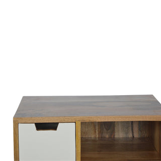 Pixel Display Cabinet Open-Cubby Grey White Painted Drawers Natural Oak Frame