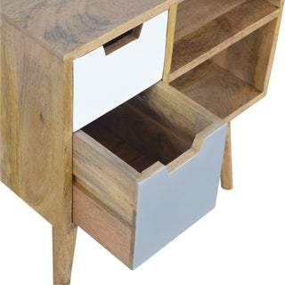 Pixel Display Cabinet Open-Cubby Grey White Painted Drawers Natural Oak Frame
