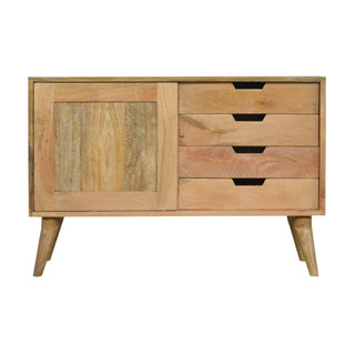 Nordia Small Sideboard with Sliding Door and Grey Gradient Drawers on Tapered Legs