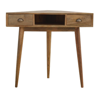 Orion Corner Writing Desk Mango Wood With Dual Drawers