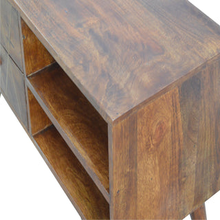 Kite Media Unit Chestnut Mango Wood Diamond Gold Brass Inlay Drawers with Scandinavian Legs