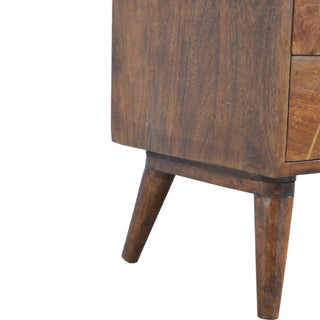 Kite Media Unit Chestnut Mango Wood Diamond Gold Brass Inlay Drawers with Scandinavian Legs