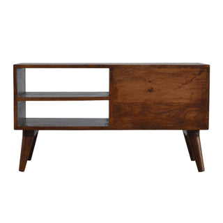 Kite Media Unit Chestnut Mango Wood Diamond Gold Brass Inlay Drawers with Scandinavian Legs