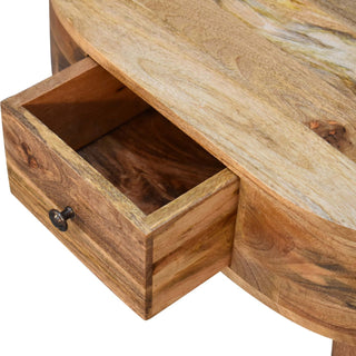 Pebble Small Coffee Table Oval Solid Mango Wood Single Drawer Nordic Legs