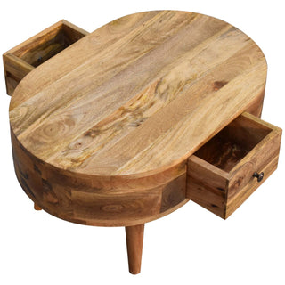 Pebble Small Coffee Table Oval Solid Mango Wood Single Drawer Nordic Legs