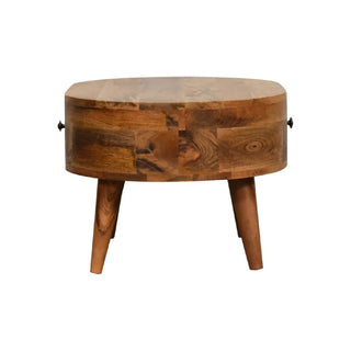 Pebble Small Coffee Table Oval Solid Mango Wood Single Drawer Nordic Legs